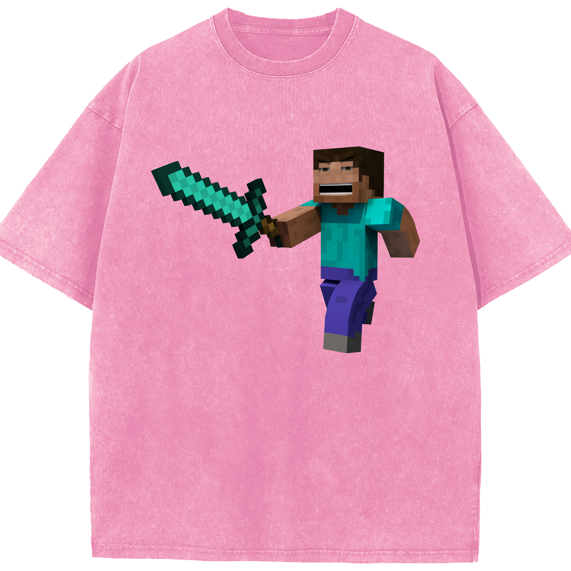 （画像用） マインクラフト ブロックの世界 Minecraft MC Block world 綿100% ヴィンテージ風 半袖Tシャツ（フロントプリント）